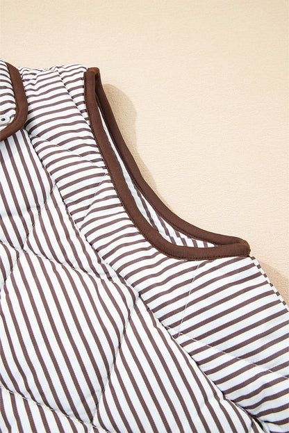 Skylar Striped Snap Button Scalloped Hem Winter Vest  - Brown