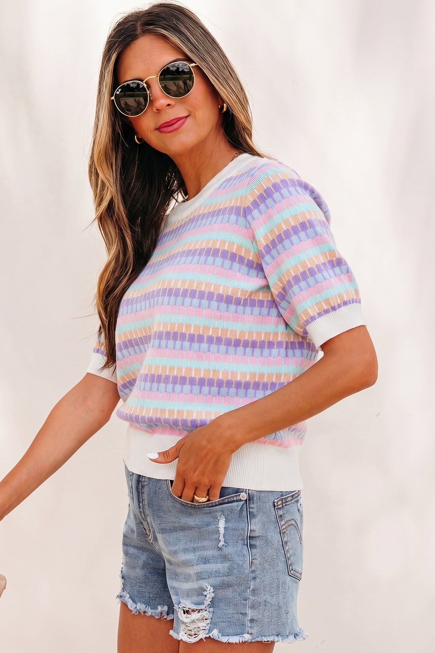 Threaded Pear Ailany Knit Short Sleeve Sweater