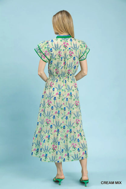 Umgee Mix Floral Midi Dress in Cream
