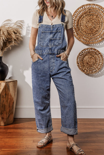 Piper Denim Straight Leg Jumpsuit with Pockets - Threaded Pear