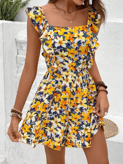🌸 Women's Sleeveless Square Neck Printed Jumpsuit