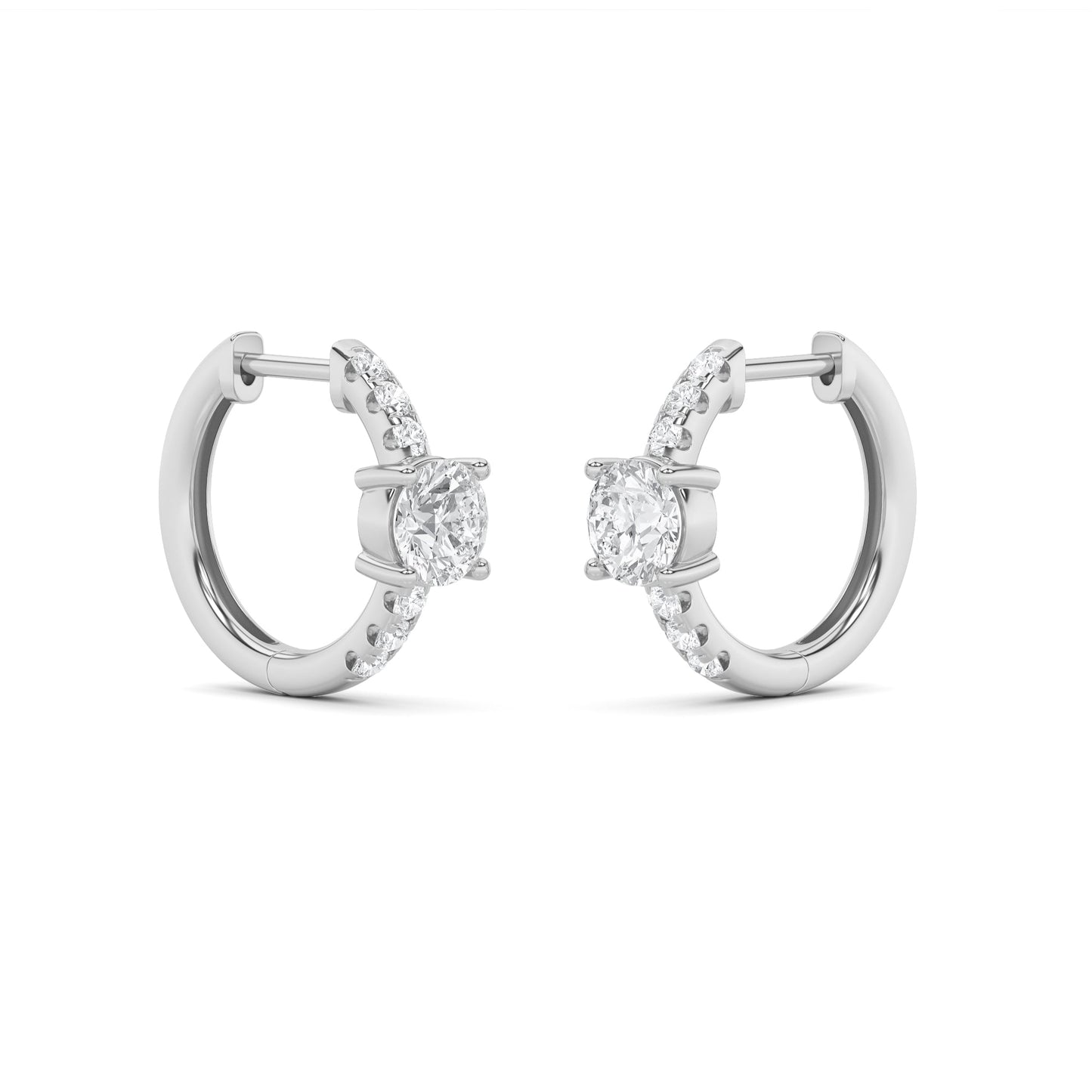 1.5Cttw Round Shaped Lab Grown Diamond (F/VS) Solitare Accent Huggie Earrings in 14K Gold