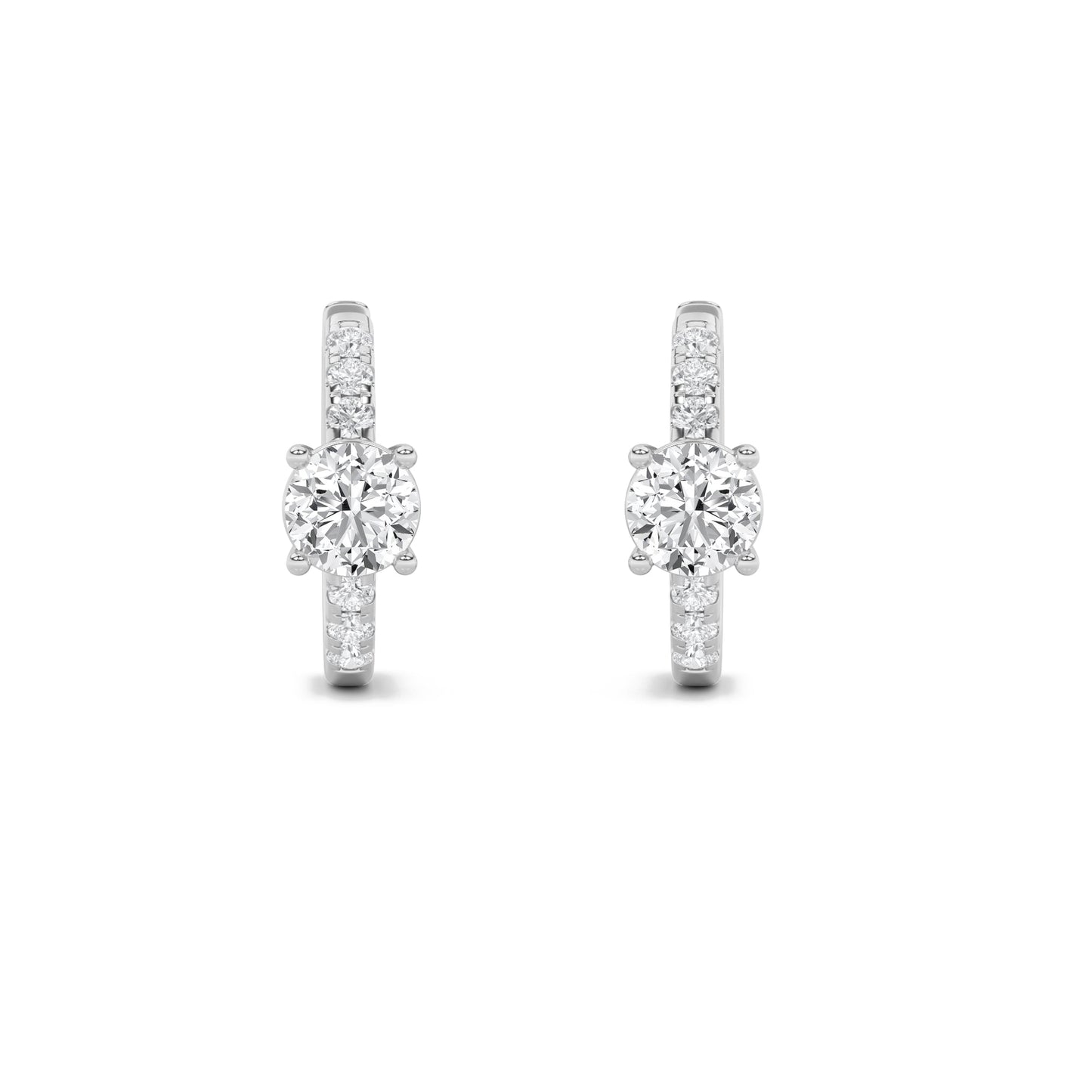1.5Cttw Round Shaped Lab Grown Diamond (F/VS) Solitare Accent Huggie Earrings in 14K Gold