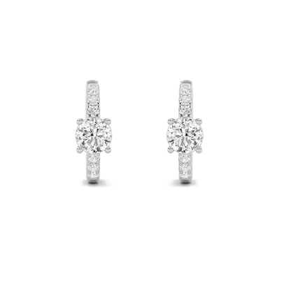 1.5Cttw Round Shaped Lab Grown Diamond (F/VS) Solitare Accent Huggie Earrings in 14K Gold