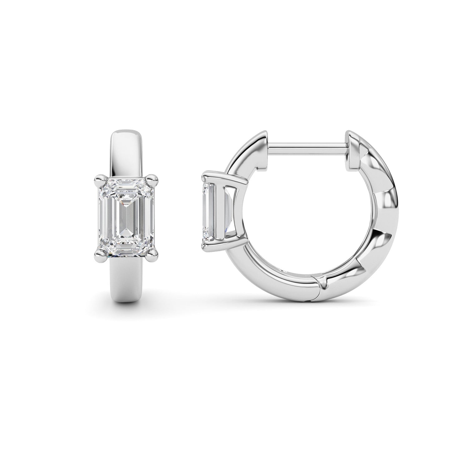 Emerald Shaped Lab Grown Diamond (F/VS ) Huggie Earrings in 14K Gold
