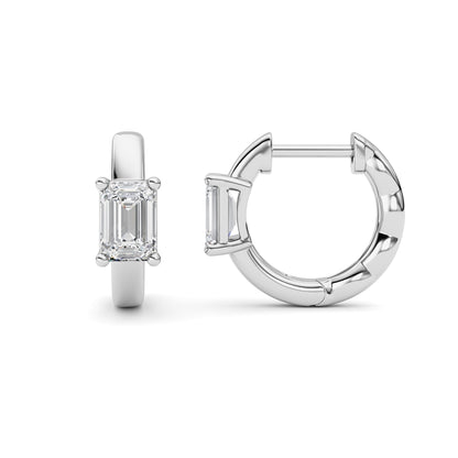 Emerald Shaped Lab Grown Diamond (F/VS ) Huggie Earrings in 14K Gold
