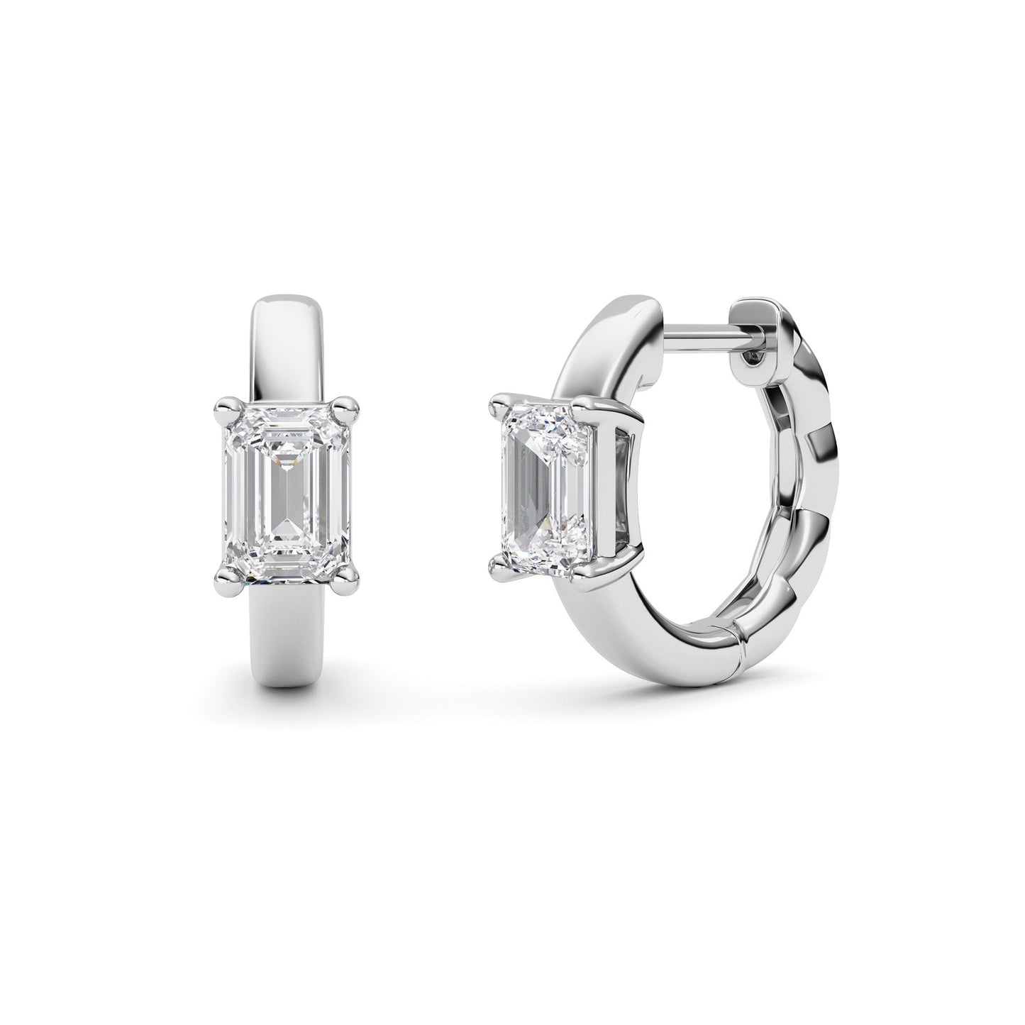 Emerald Shaped Lab Grown Diamond (F/VS ) Huggie Earrings in 14K Gold