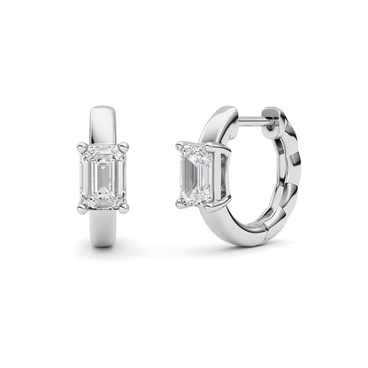 Emerald Shaped Lab Grown Diamond (F/VS ) Huggie Earrings in 14K Gold