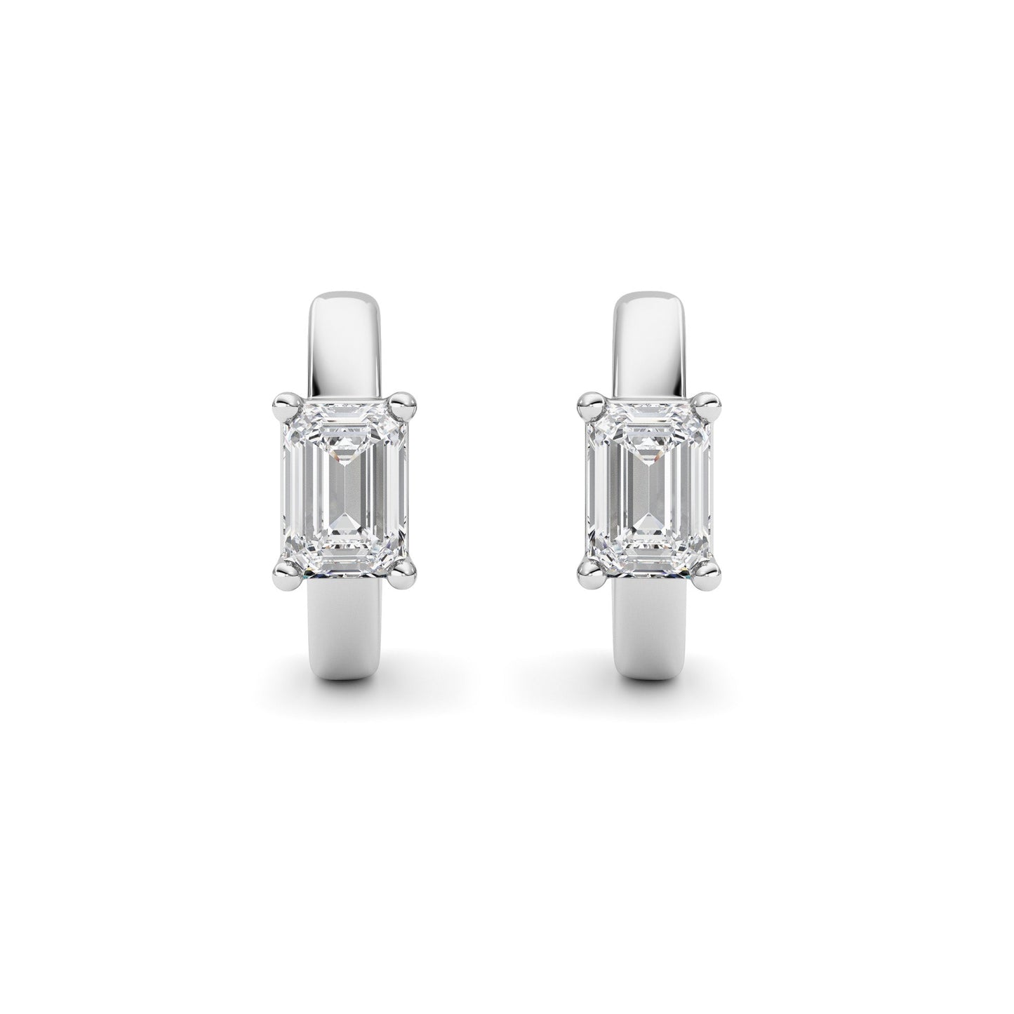 Emerald Shaped Lab Grown Diamond (F/VS ) Huggie Earrings in 14K Gold
