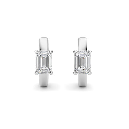 Emerald Shaped Lab Grown Diamond (F/VS ) Huggie Earrings in 14K Gold