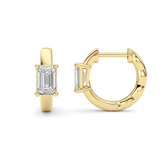 Emerald Shaped Lab Grown Diamond (F/VS ) Huggie Earrings in 14K Gold