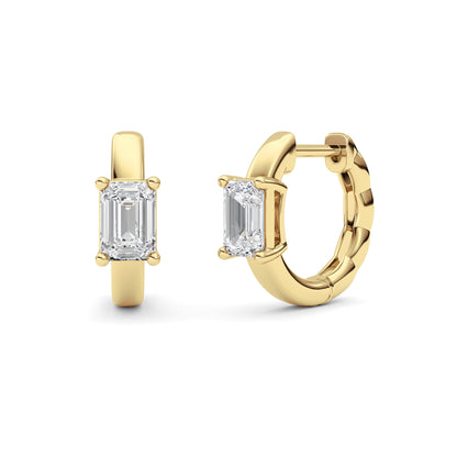 Emerald Shaped Lab Grown Diamond (F/VS ) Huggie Earrings in 14K Gold