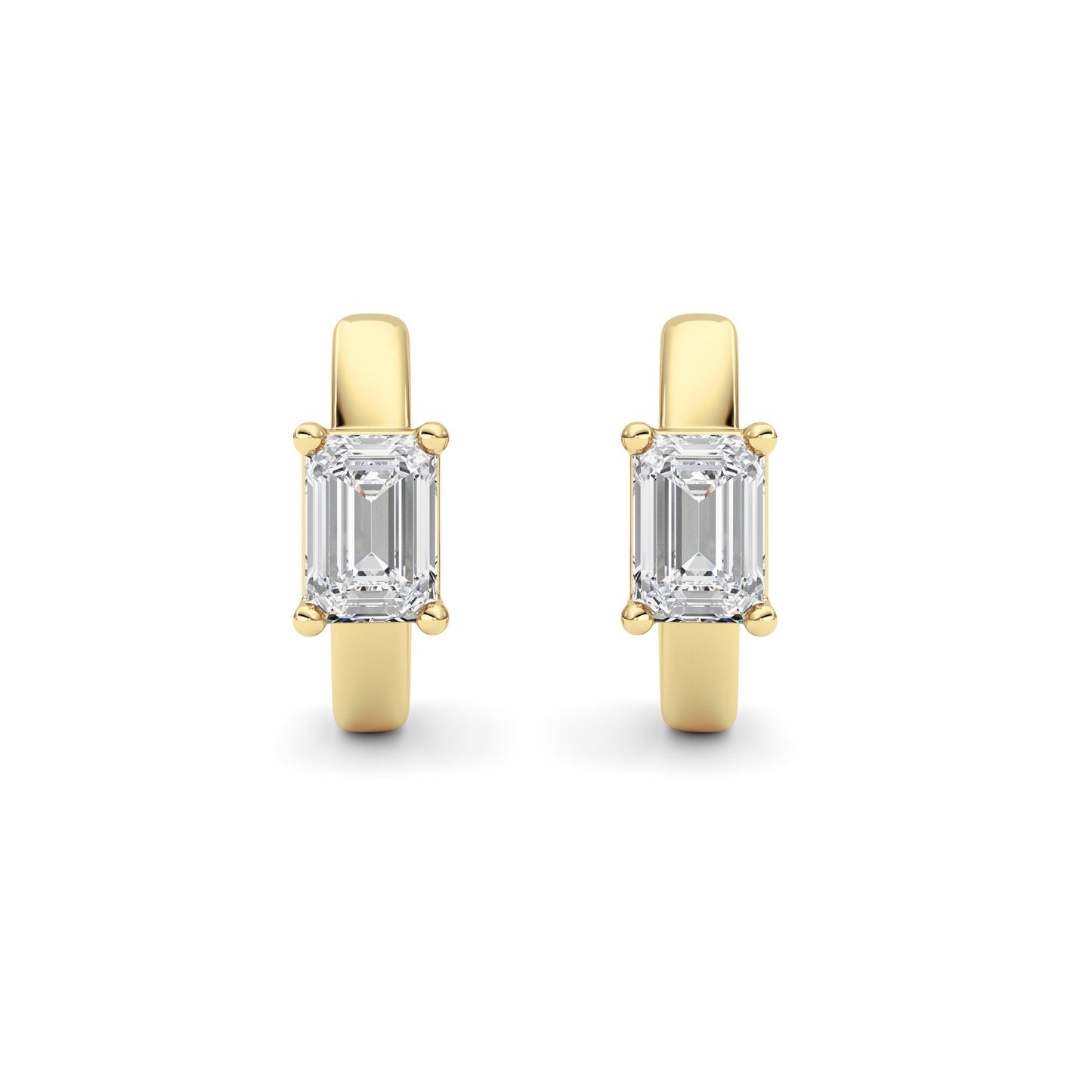 Emerald Shaped Lab Grown Diamond (F/VS ) Huggie Earrings in 14K Gold