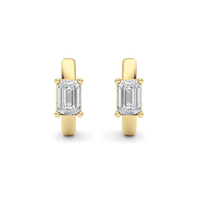 Emerald Shaped Lab Grown Diamond (F/VS ) Huggie Earrings in 14K Gold