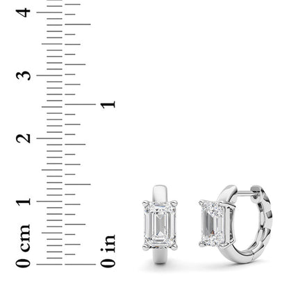 Emerald Shaped Lab Grown Diamond (F/VS ) Huggie Earrings in 14K Gold