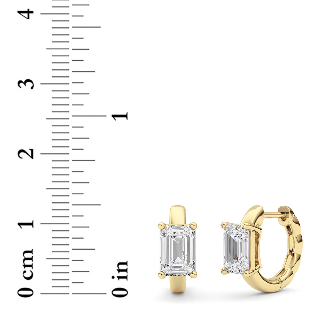 Emerald Shaped Lab Grown Diamond (F/VS ) Huggie Earrings in 14K Gold