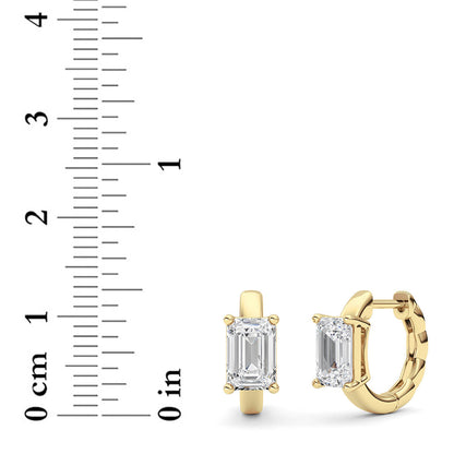 Emerald Shaped Lab Grown Diamond (F/VS ) Huggie Earrings in 14K Gold