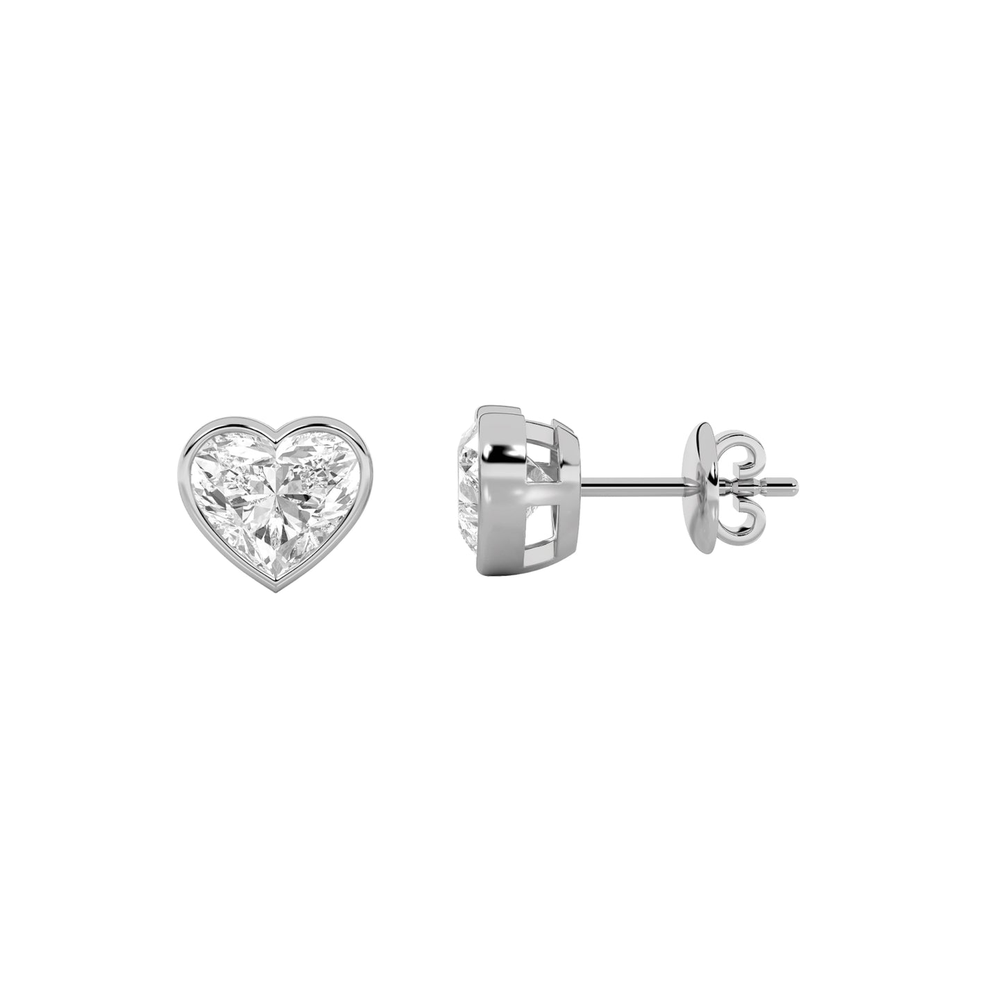 2Cttw Heart Shaped Lab Grown Diamond (F/VS) BezelSet Stud Earrings in 14K Gold