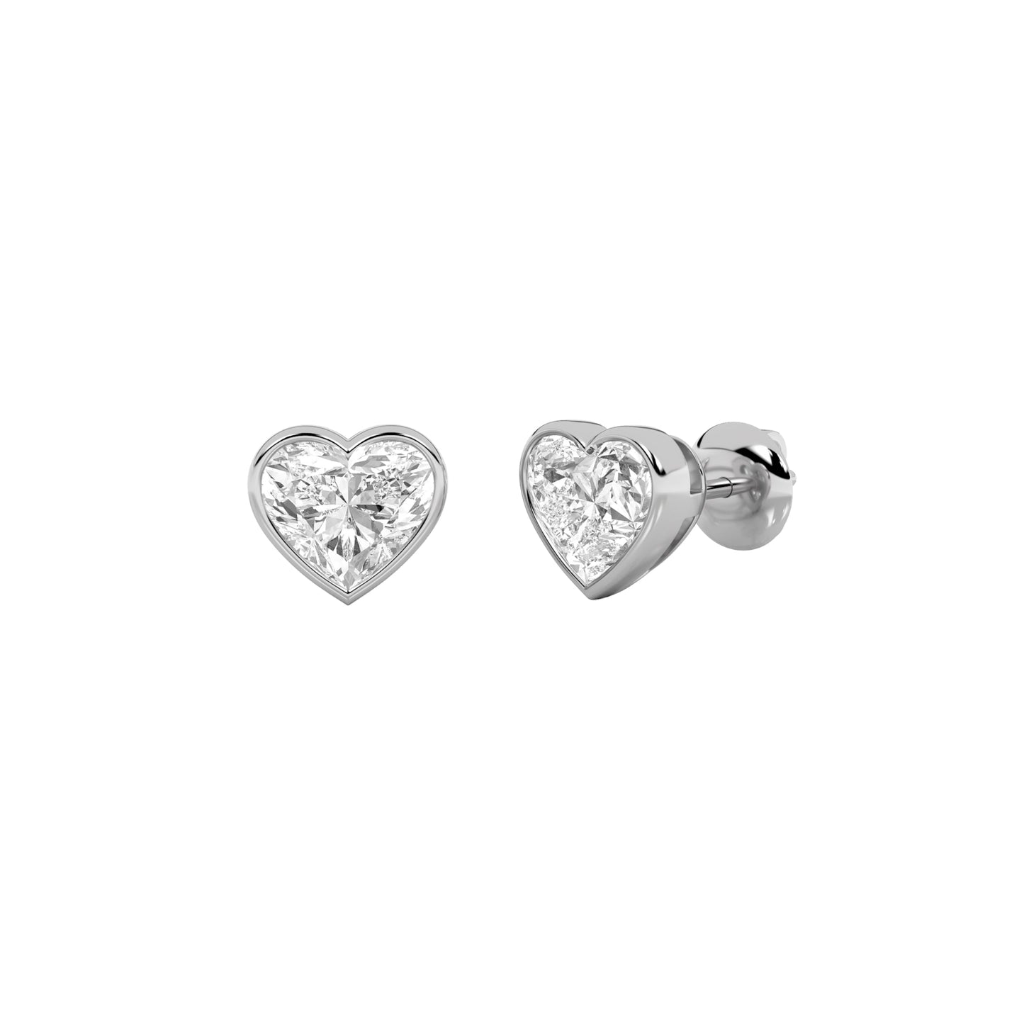 2Cttw Heart Shaped Lab Grown Diamond (F/VS) BezelSet Stud Earrings in 14K Gold