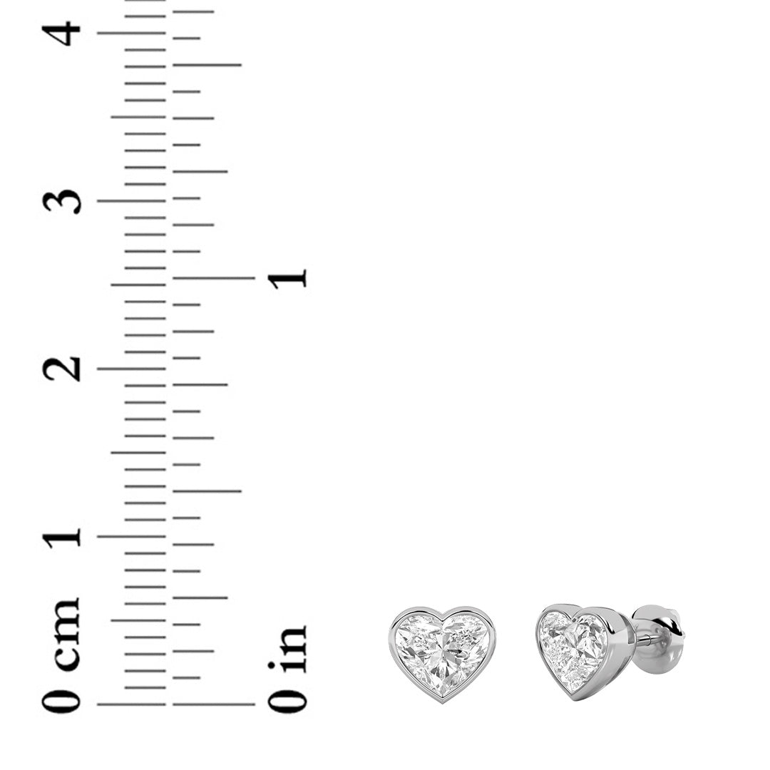 2Cttw Heart Shaped Lab Grown Diamond (F/VS) BezelSet Stud Earrings in 14K Gold