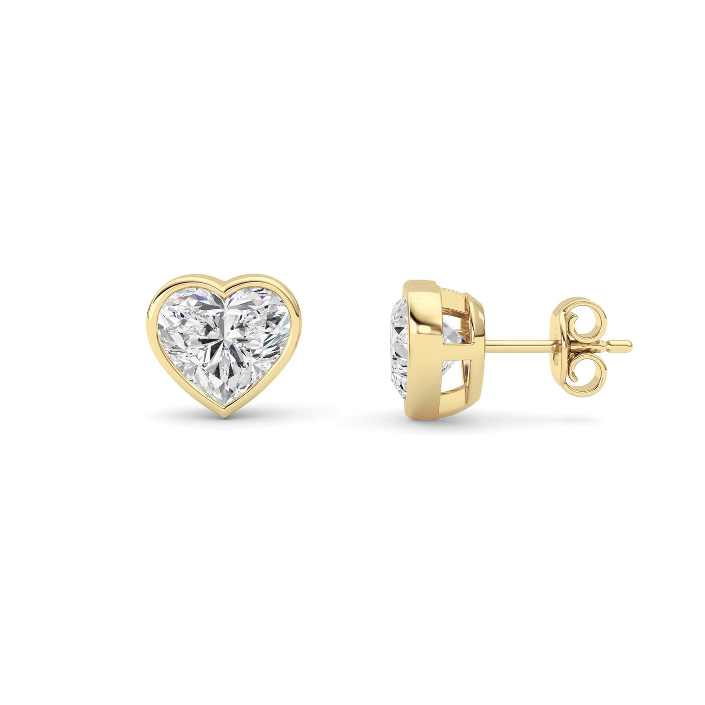 Heart Shaped Lab Grown Diamond (F/VS) BezelSet Stud Earrings in 14K Gold