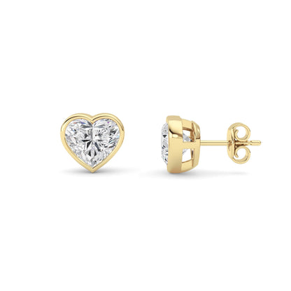 Heart Shaped Lab Grown Diamond (F/VS) BezelSet Stud Earrings in 14K Gold