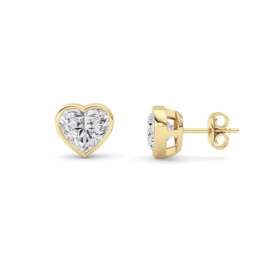 Heart Shaped Lab Grown Diamond (F/VS) BezelSet Stud Earrings in 14K Gold