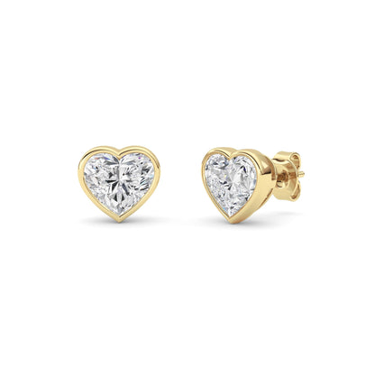 Heart Shaped Lab Grown Diamond (F/VS) BezelSet Stud Earrings in 14K Gold