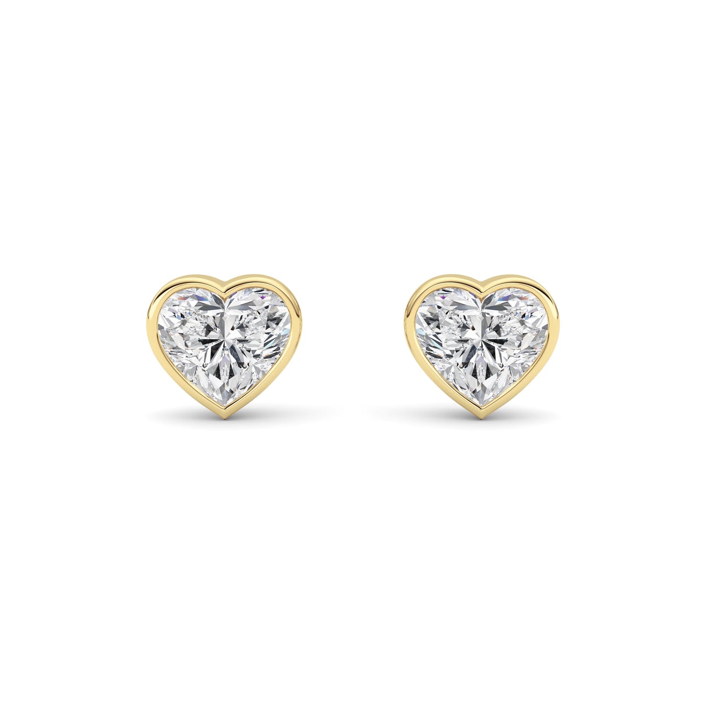 Heart Shaped Lab Grown Diamond (F/VS) BezelSet Stud Earrings in 14K Gold