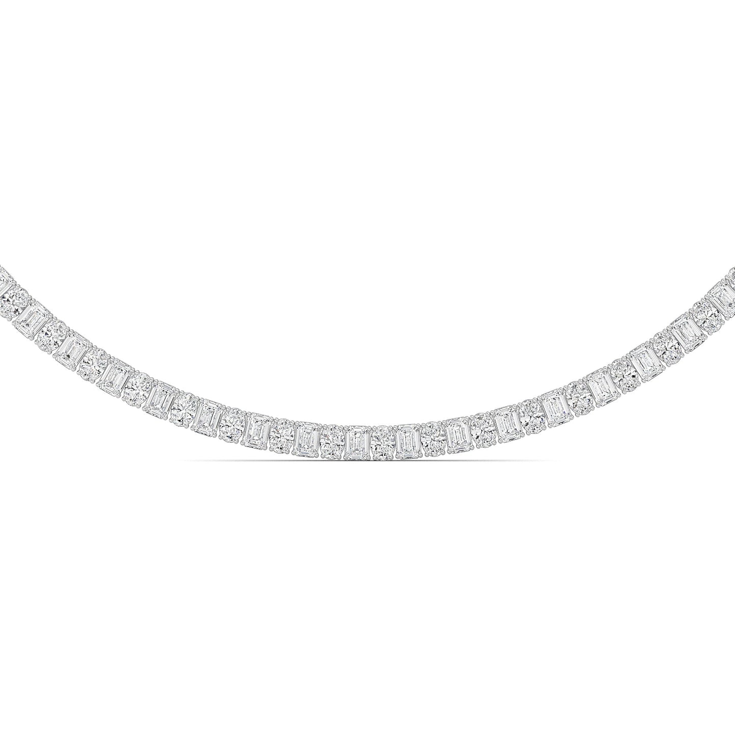 33.0 Ct (F/VS) Lab Grown Diamond Prong 14K White Gold Alternating Eternity Tennis Necklace