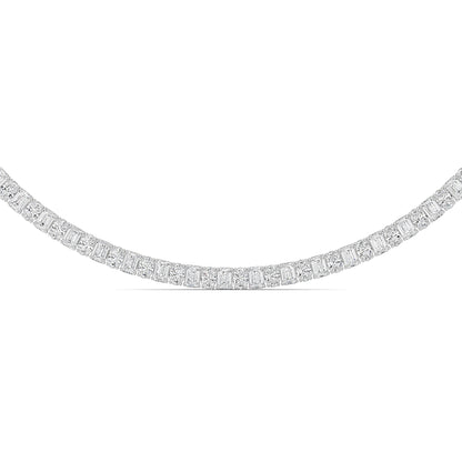 33.0 Ct (F/VS) Lab Grown Diamond Prong 14K White Gold Alternating Eternity Tennis Necklace