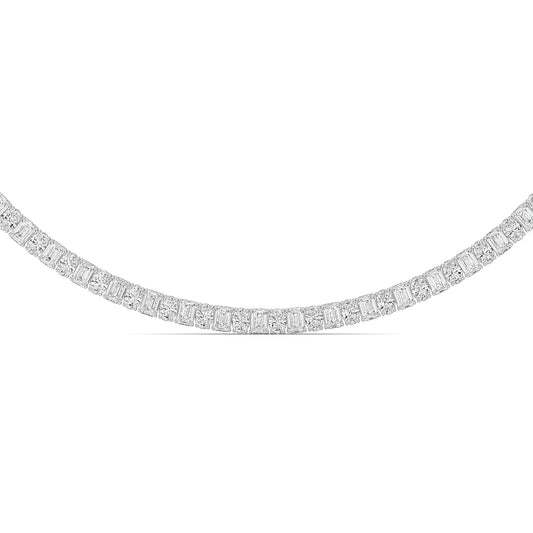 33.0 Ct (F/VS) Lab Grown Diamond Prong 14K White Gold Alternating Eternity Tennis Necklace