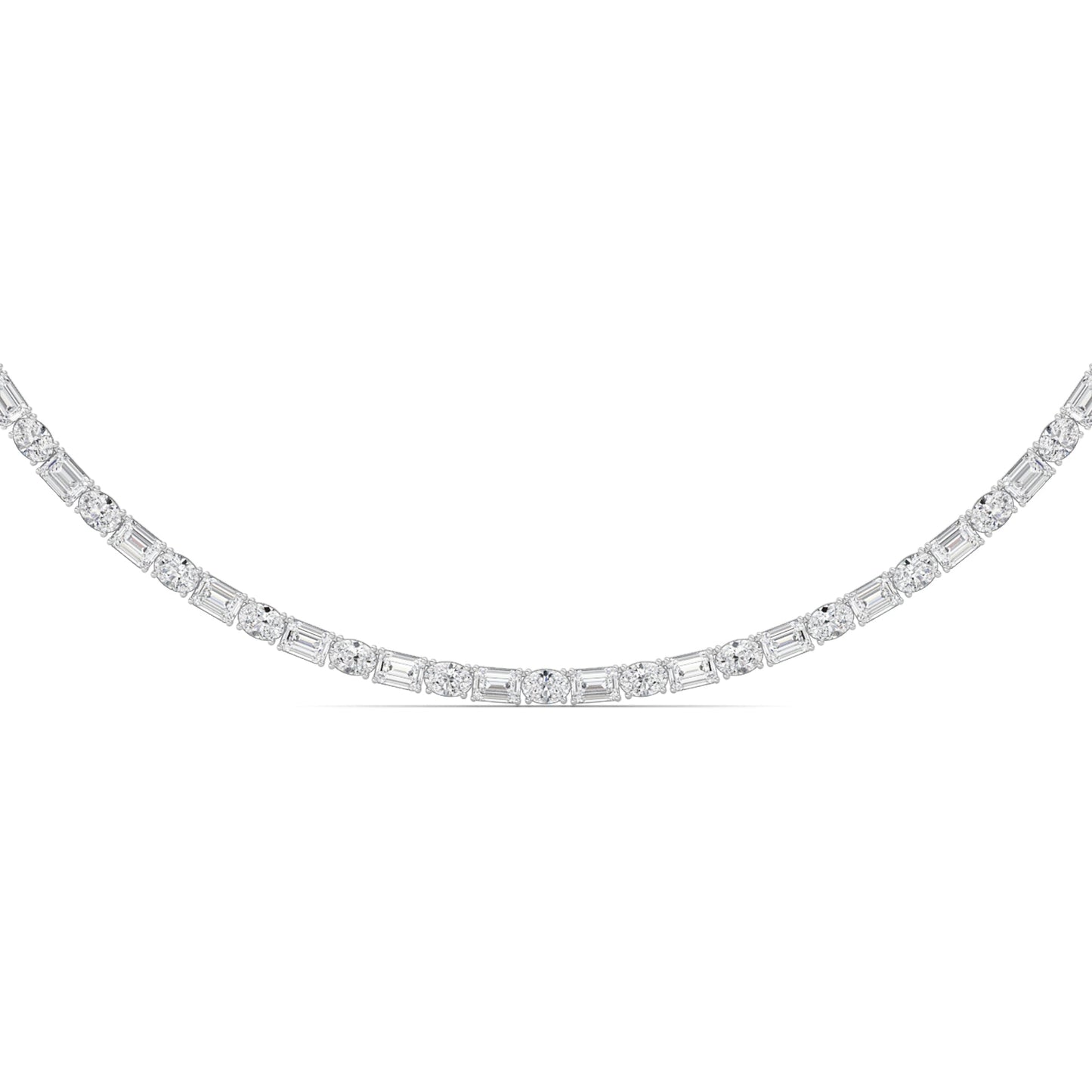 25.0 Ct  (F/VS) Lab Grown Diamond Prong 14K White Gold Alternating Eternity Tennis Necklace
