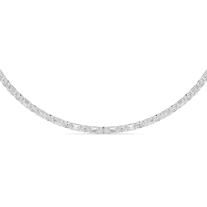 25.0 Ct  (F/VS) Lab Grown Diamond Prong 14K White Gold Alternating Eternity Tennis Necklace