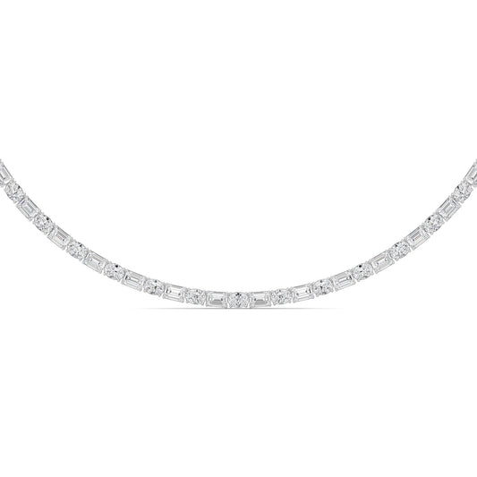 25.0 Ct  (F/VS) Lab Grown Diamond Prong 14K White Gold Alternating Eternity Tennis Necklace