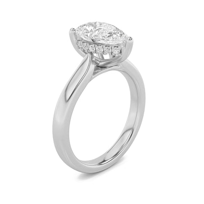 2Cttw Pear Shaped Lab Grown Diamond (F/VS) Hidden Halo Cathedral Shank Engagement Ring in 14K Gold
