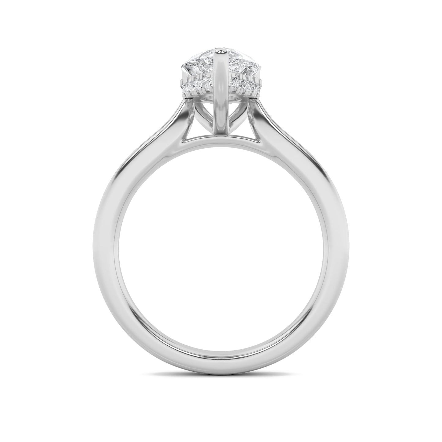 2Cttw Pear Shaped Lab Grown Diamond (F/VS) Hidden Halo Cathedral Shank Engagement Ring in 14K Gold