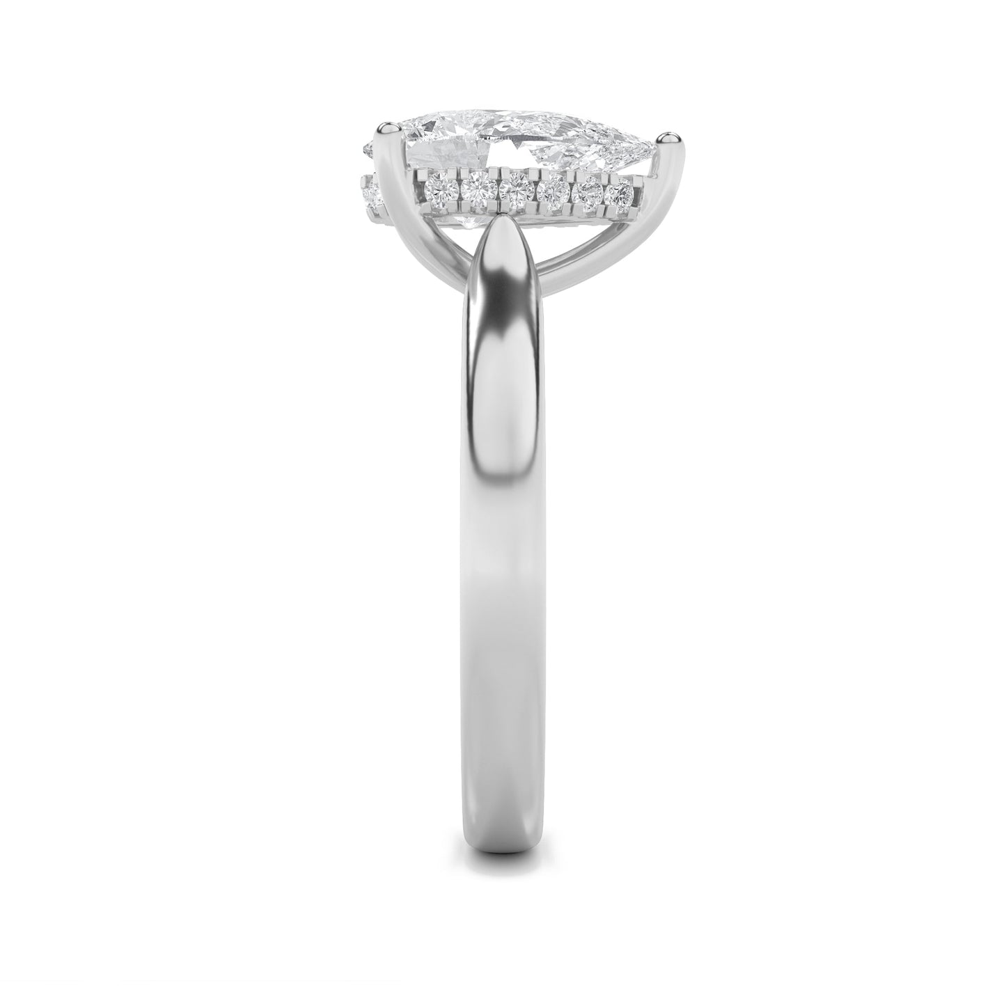 2Cttw Pear Shaped Lab Grown Diamond (F/VS) Hidden Halo Cathedral Shank Engagement Ring in 14K Gold