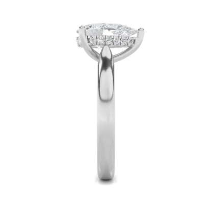 2Cttw Pear Shaped Lab Grown Diamond (F/VS) Hidden Halo Cathedral Shank Engagement Ring in 14K Gold