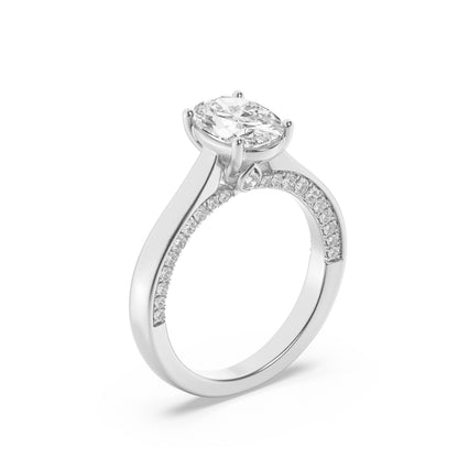 1.33Cttw Oval Shaped Lab Grown Diamond (F/VS) Accented Bridge Shank Engagement Ring in 14K Gold