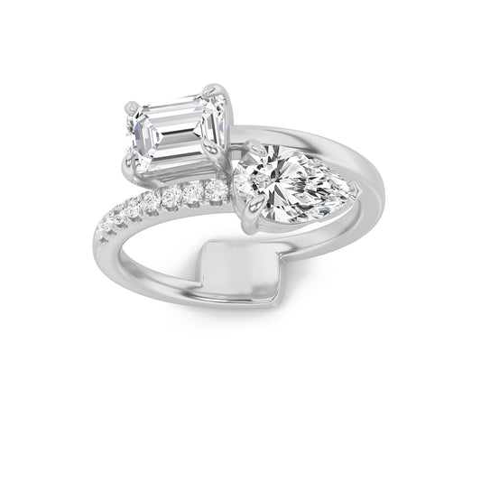 1.5Cttw Pear Shaped Lab Grown Diamond (F/VS) Toi et Moi Fashion Ring in 14K Gold