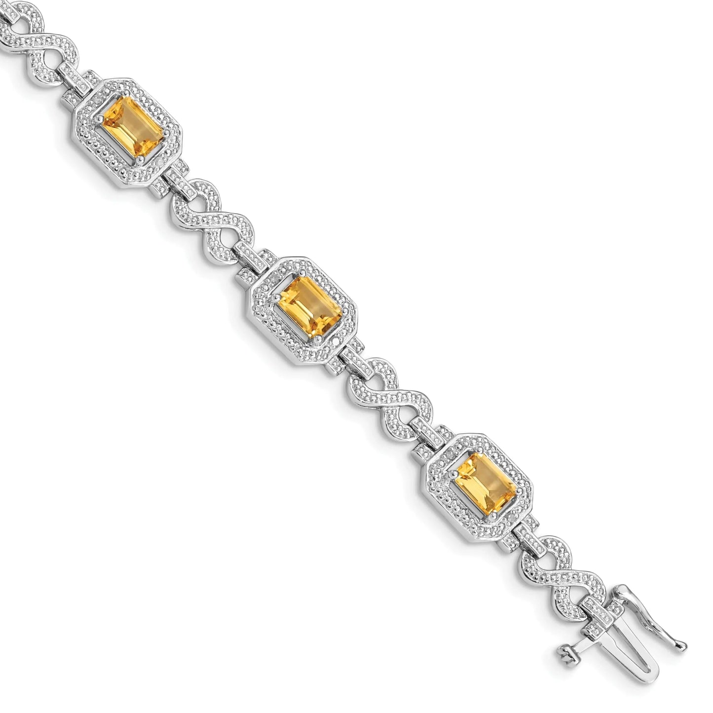 Genuine Citrine Diamond Infinity Link Bracelet