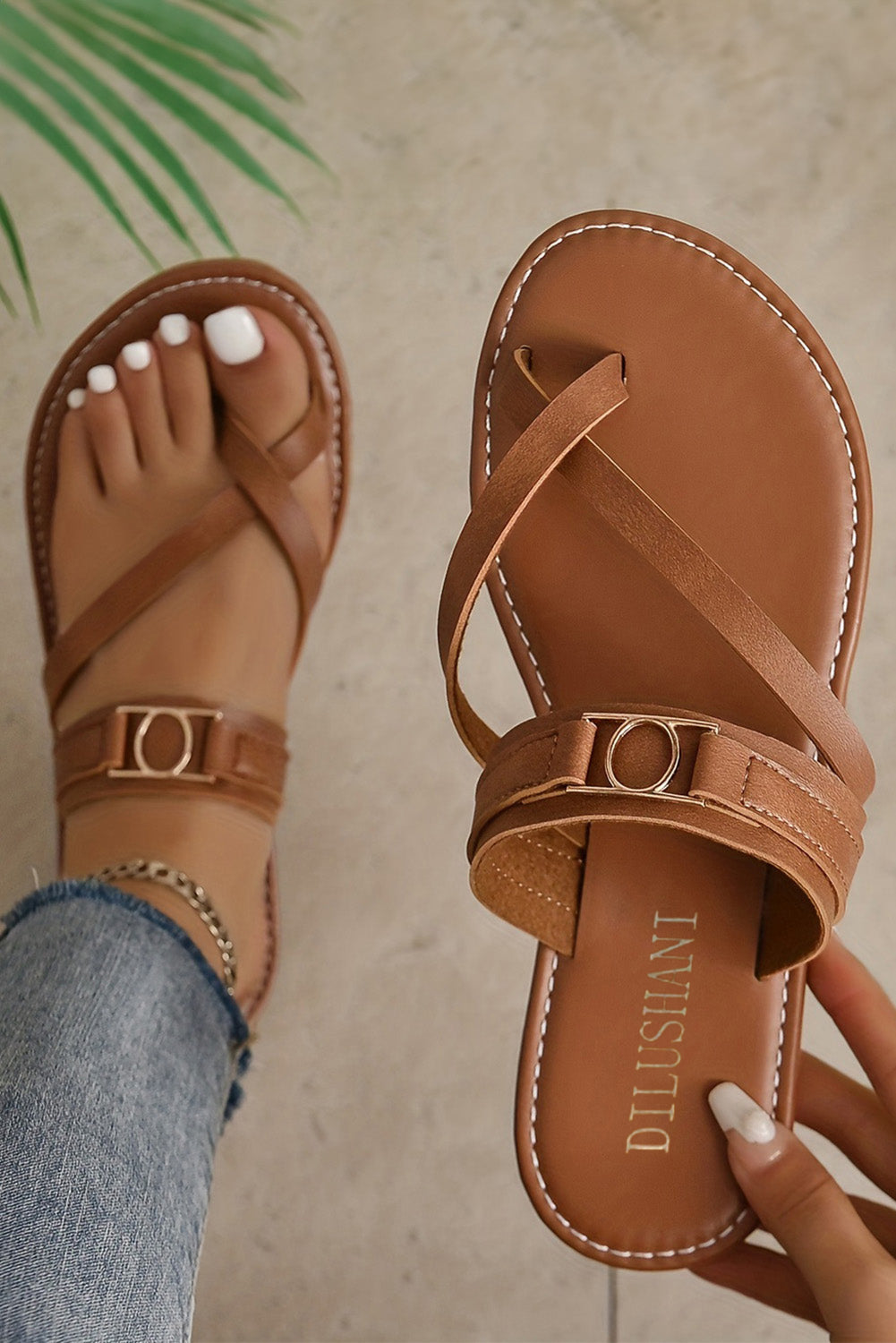 Threaded Pear Everleigh Buckle Leathered Flat Slippers