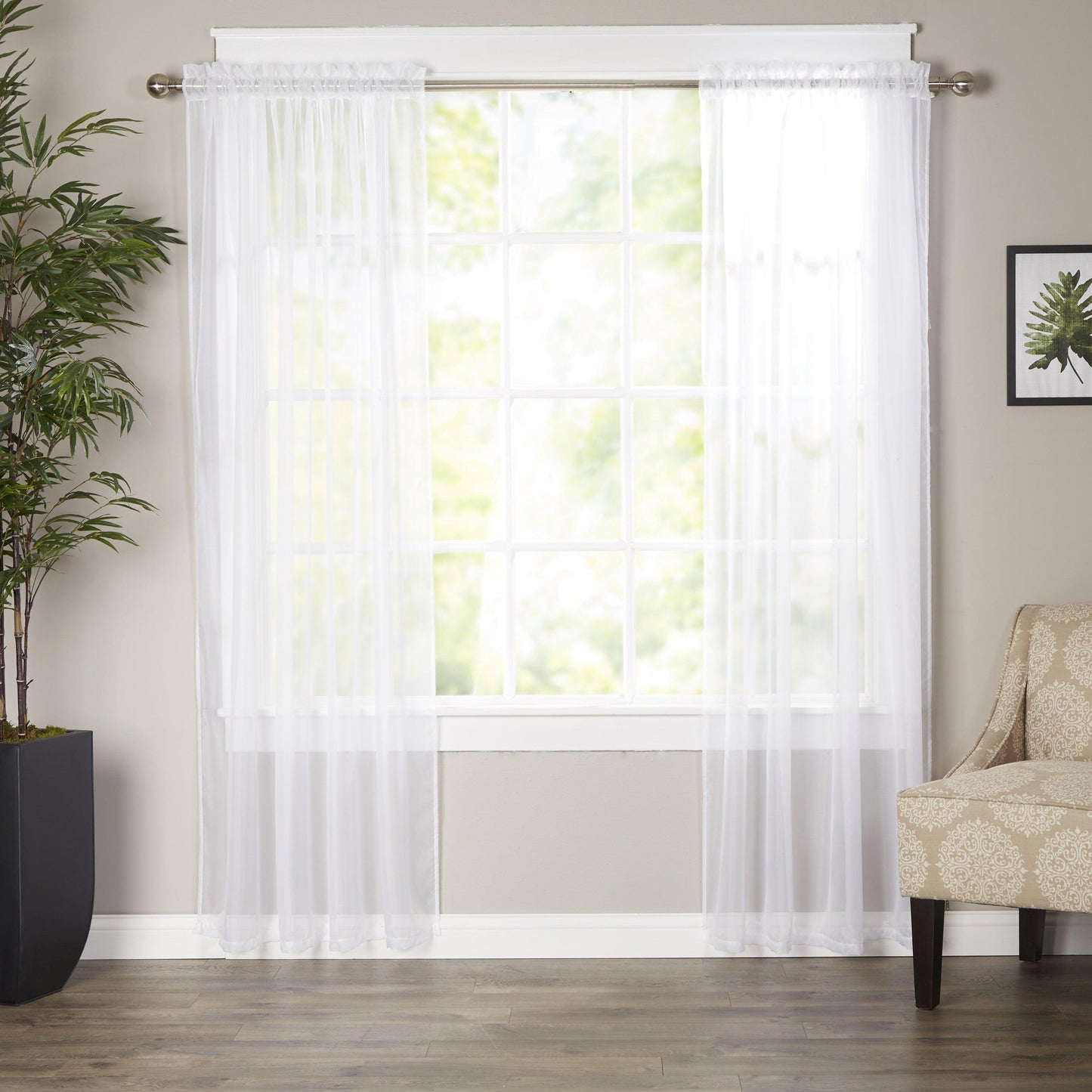 Elegant Comfort Set of 2 Sheer Curtain Panels - Rod Pocket
