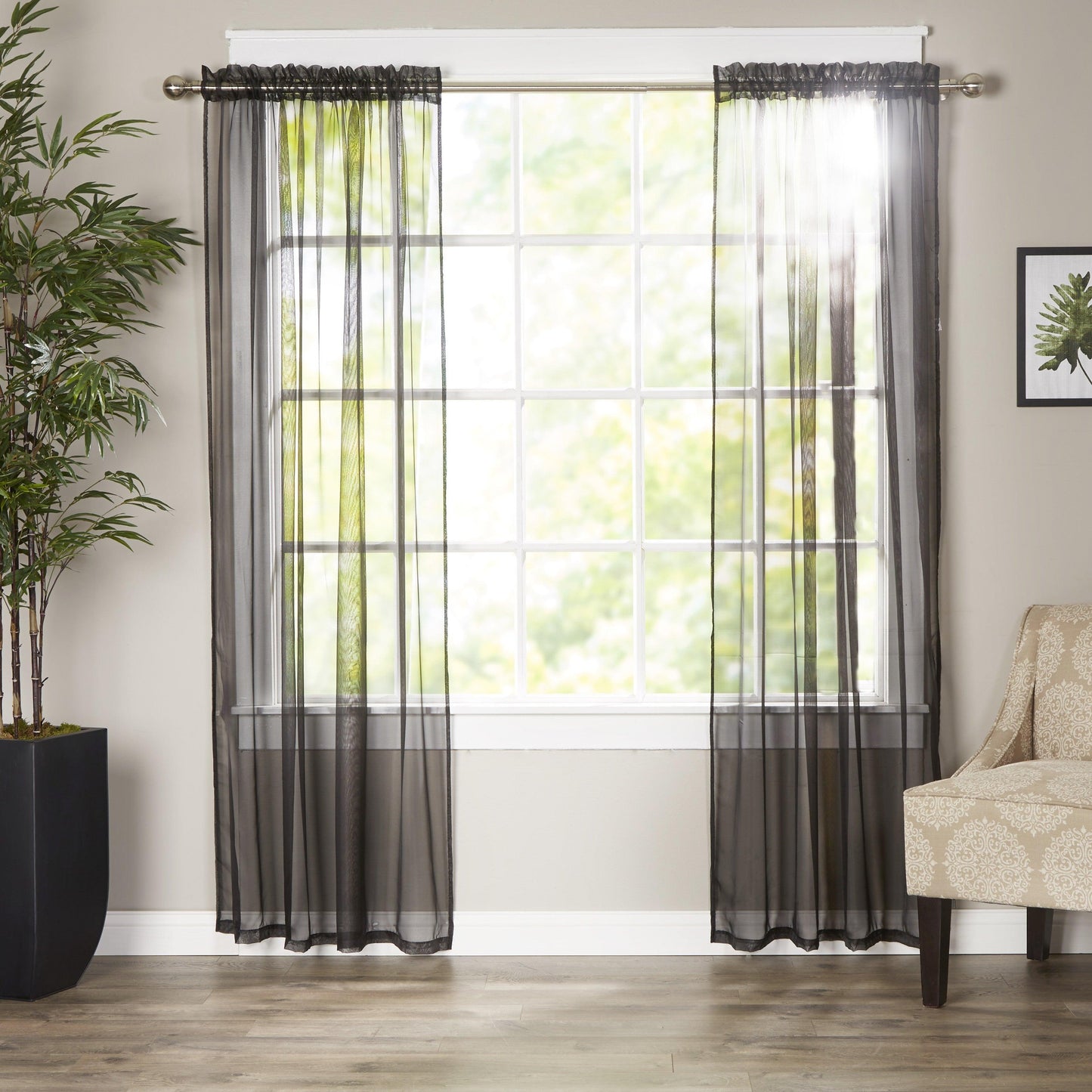 Elegant Comfort Set of 2 Sheer Curtain Panels - Rod Pocket