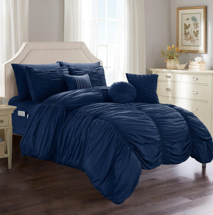 Elegant Comfort 10-Piece Pleated Comforter Set - Includes 4-Piece Sheet Set with Double Sided Storage Pockets