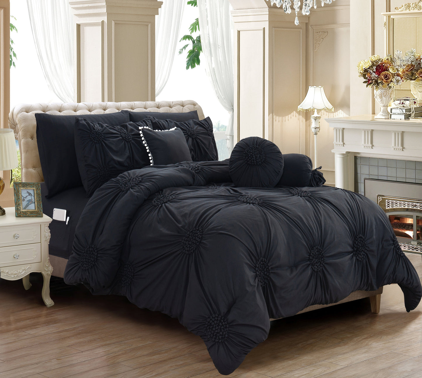 Mocassi 10-Piece Sunflower Comforter Bed-in-a-Bag Includes Bed Sheet Set with Double Sided Storage Pockets