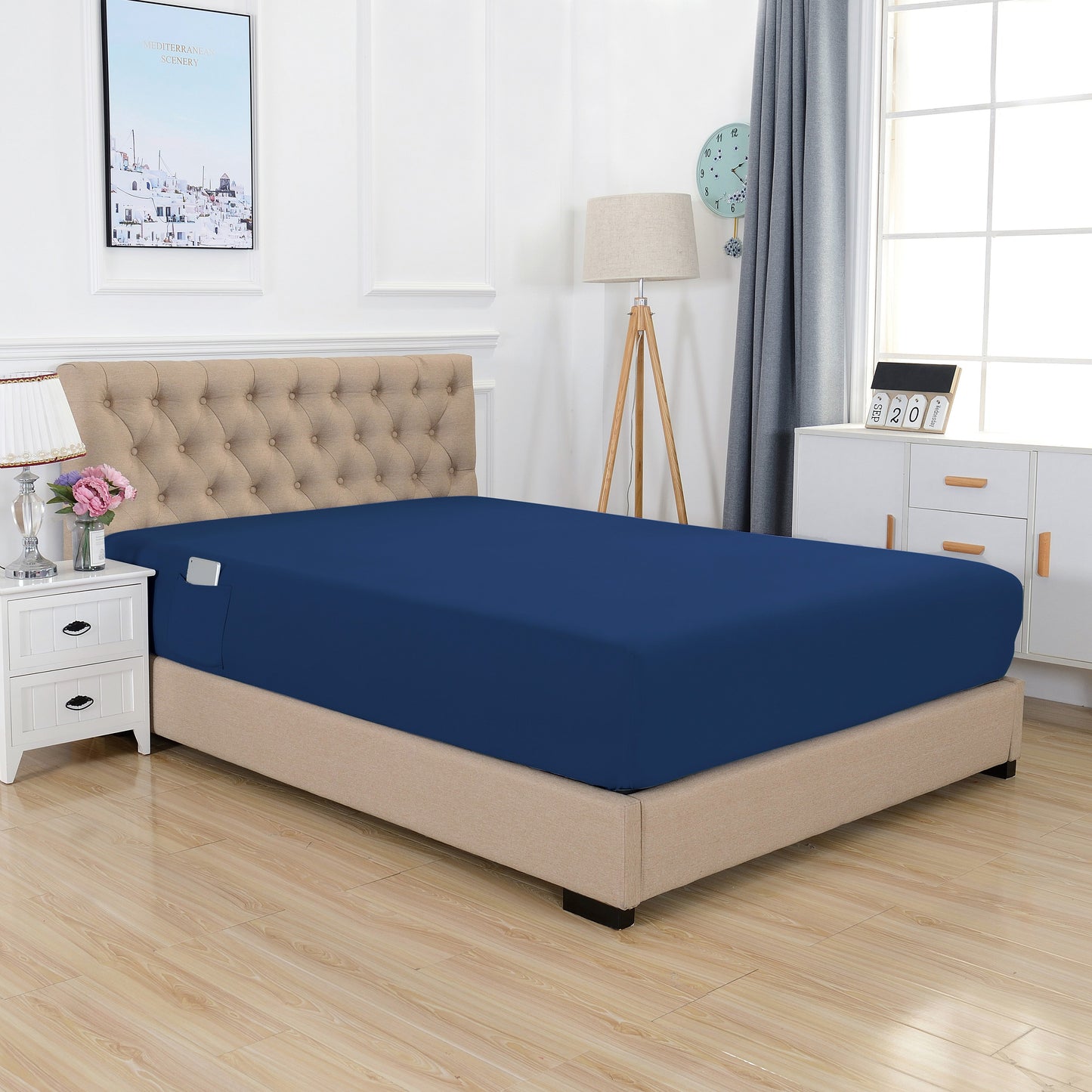 Mocassi 1-Piece 18" - 21" Deep Single Fitted Sheet for High Mattress, Smart Pocket, Luxury and Wrinkle Resistant 1500 Series Egyptian Quality