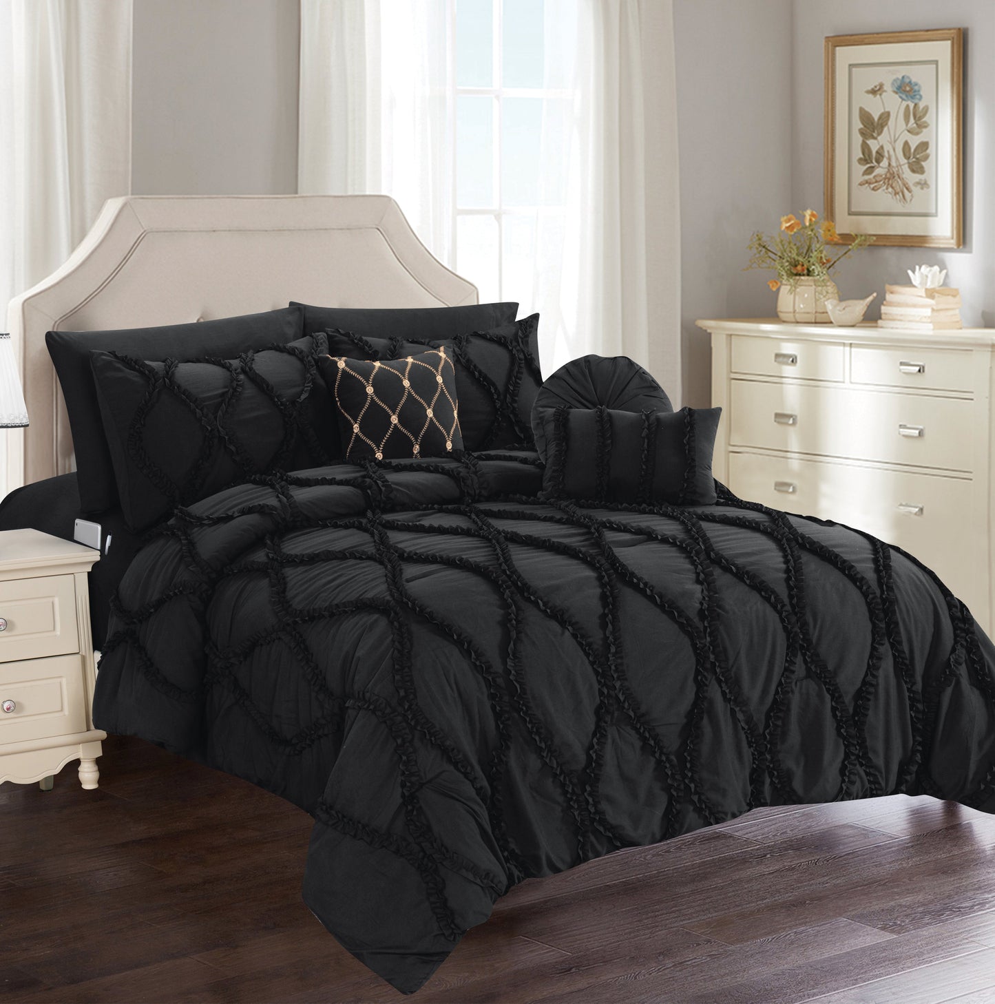 Mocassi 10-Piece Infinity Comforter  Bed-in-a-Bag Includes Bed Sheet Set with Double Sided Storage Pockets and Decorative Pillows
