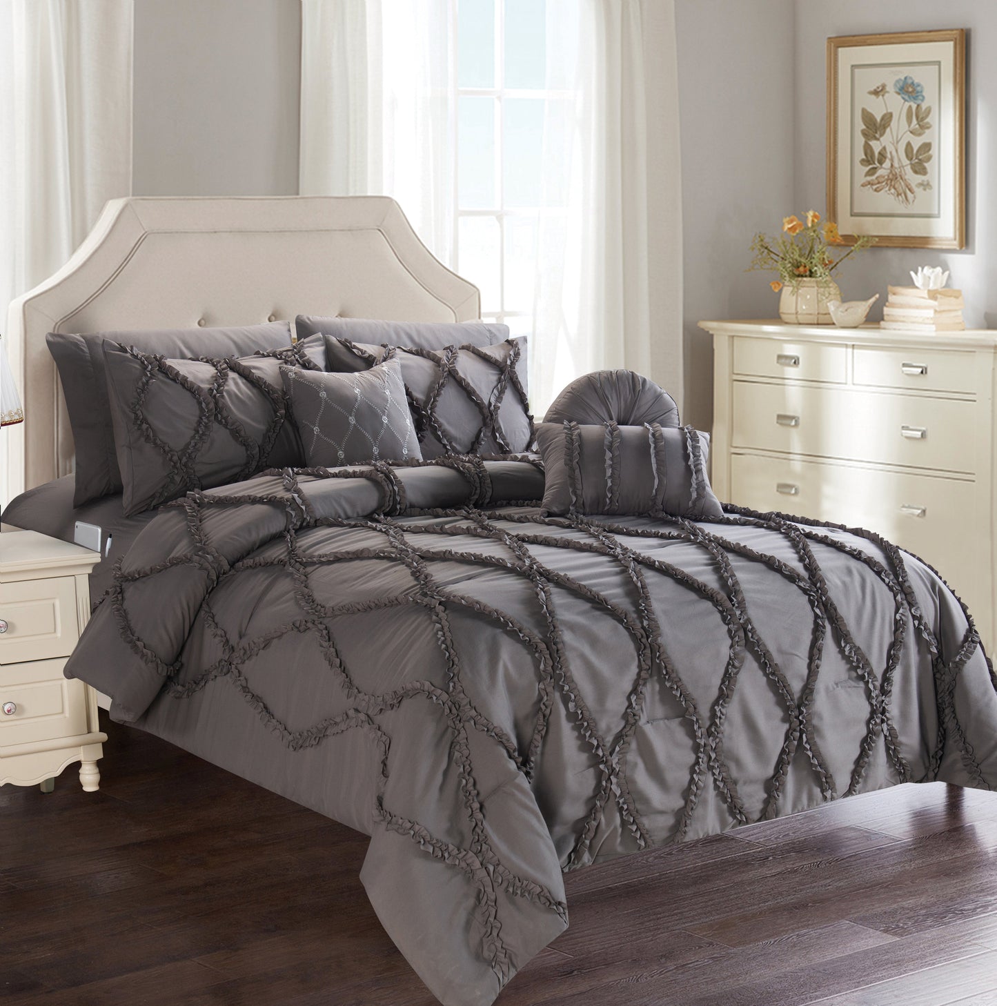 Mocassi 10-Piece Infinity Comforter  Bed-in-a-Bag Includes Bed Sheet Set with Double Sided Storage Pockets and Decorative Pillows